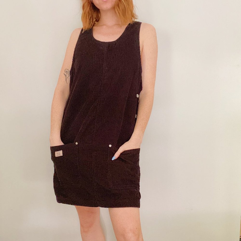 Vintage 90s Ki-Ko-Mo Black Corduroy Mini Dress